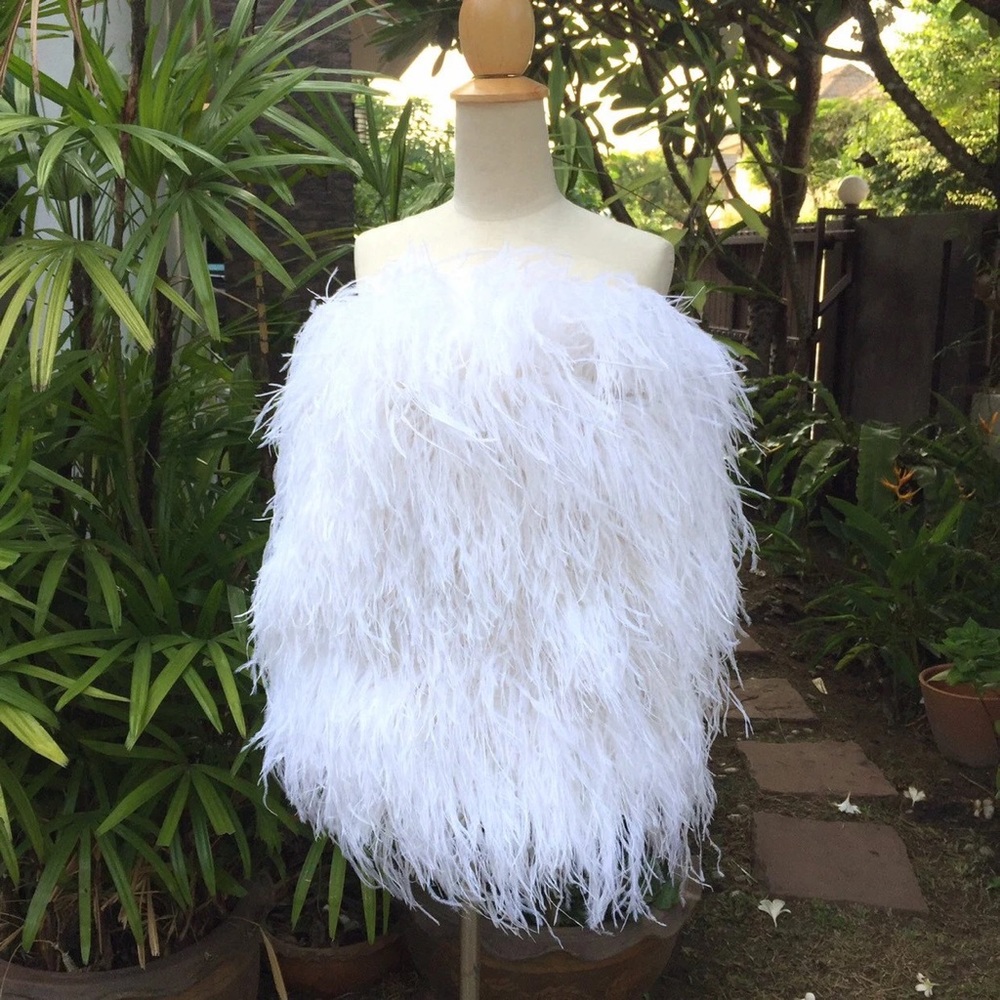 Custom Made White Ostrich Feather Bridal Mini with rhinestone straps